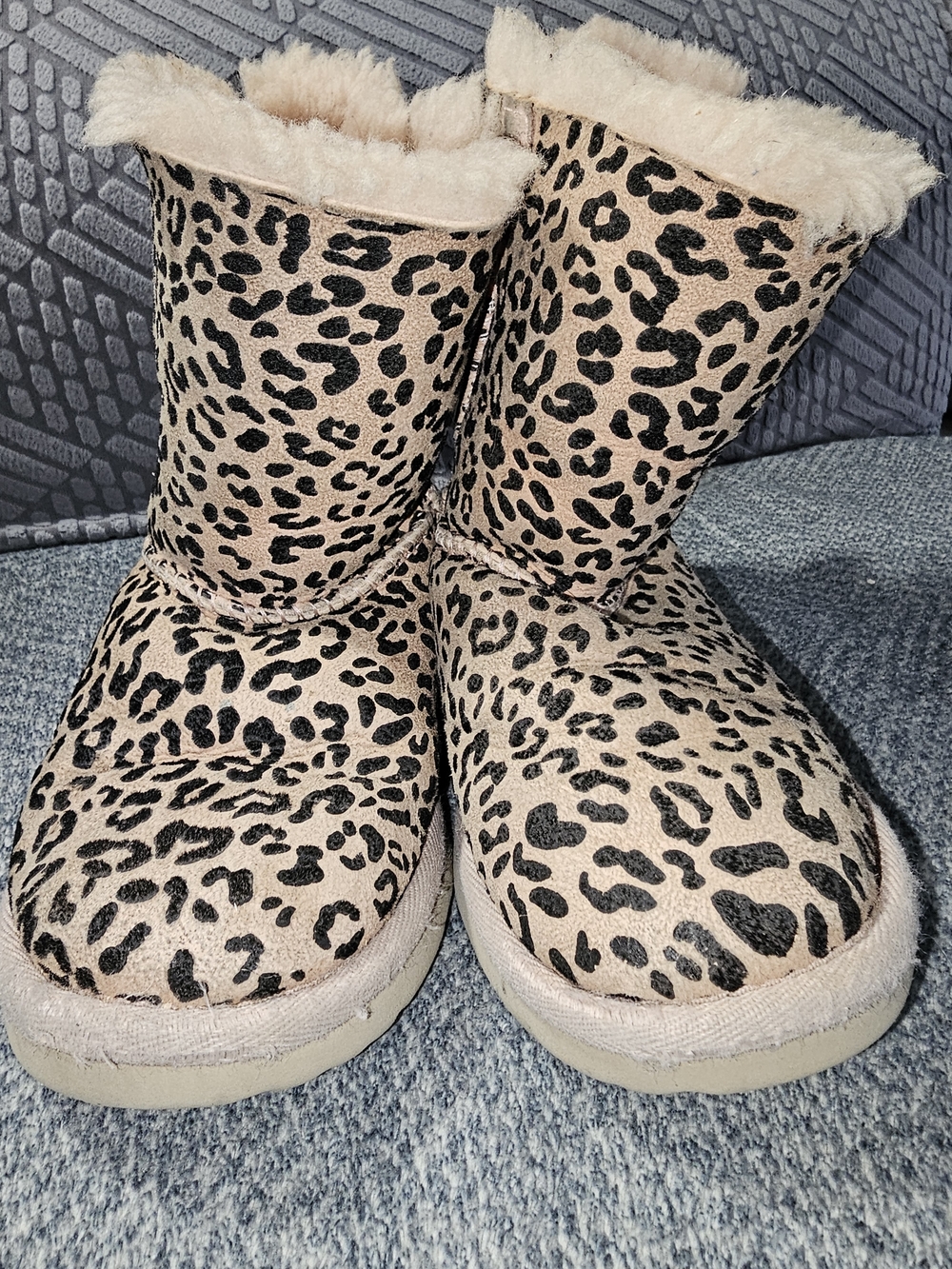 2 Pair Girls Authentic UGG Leopard Print Cozy Faux Fur Ankle Boots